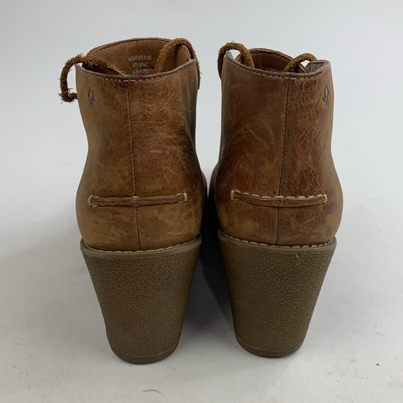 Sperry Wedge Heel leather Booties Boots Size 8.5 Light Brown Leather laces - Picture 4 of 14